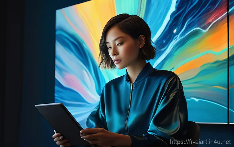 AI 예술과 UI UX 디자인 - **Prompt:** A skilled digital artist, female, in her late 20s, with short, stylish hair, wearing a c...