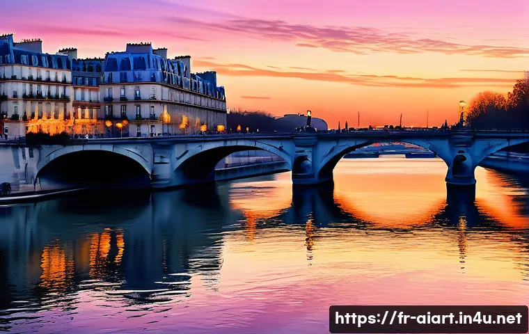 AI 예술과 신경망 스타일 트랜스퍼 - A digital art piece in impressionist style depicting a serene Parisian landscape at sunset, with sof...