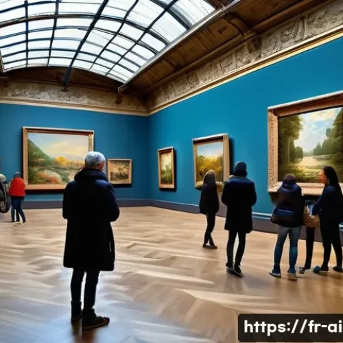 AI 예술과 명화 변환 - A digital art gallery scene in Paris showcasing classical paintings transformed by AI: vivid street ...