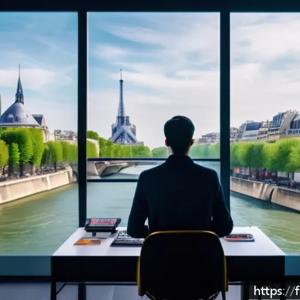 딥러닝 아트 - A futuristic art studio scene in Paris, featuring a diverse group of artists collaborating with adva...