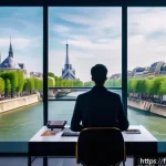 딥러닝 아트 - A futuristic art studio scene in Paris, featuring a diverse group of artists collaborating with adva...